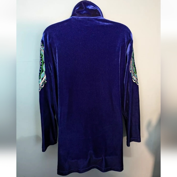 Vintage Bob Mackie Wearable Art MD Blue Embroidered Velvet Full Zip Jacket #W21 - Picture 6 of 14